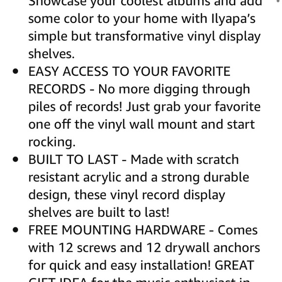 New Vinyl Record Display Wall Mount in Clear (6pack) - Picture 3 of 3